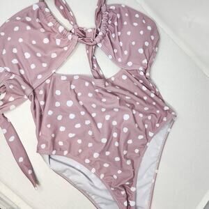New Sexy One Piece Strappy High Waist Swimsuit Polka Dot Blush‎ Pink Size S